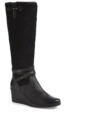 UGG Womens Lesley Waterproof Black Suede Wedge Knee High Boot 1005266 size 8